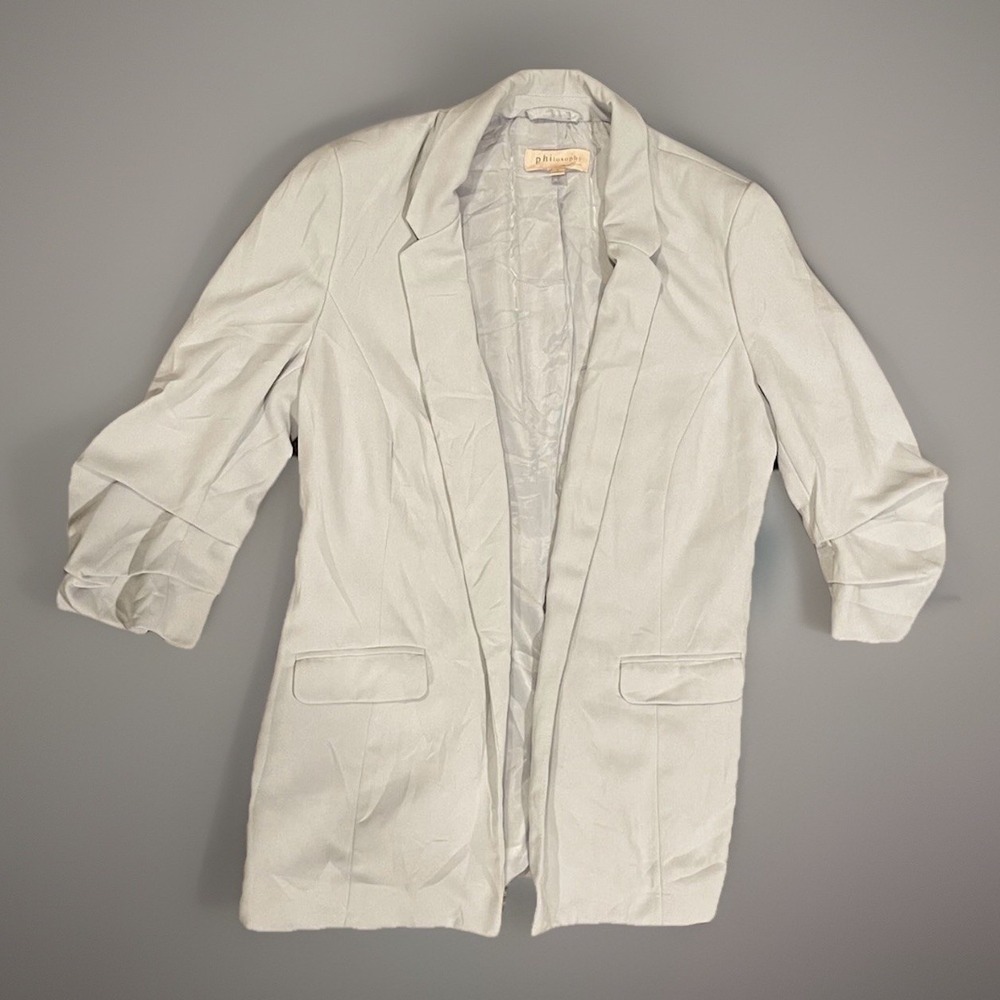 Philosophy Woman's Light Blue Open‎ Front Blazer Size 6 Business Casual - Picture 2 of 5